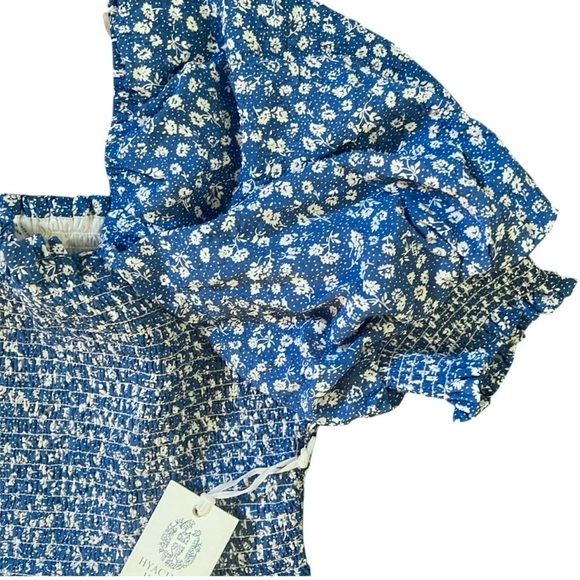 Hyacinth House Pai Mini Dress XL NWT Blue Ditsy Floral Cotton Smocked Puff Sleev - Picture 6 of 12